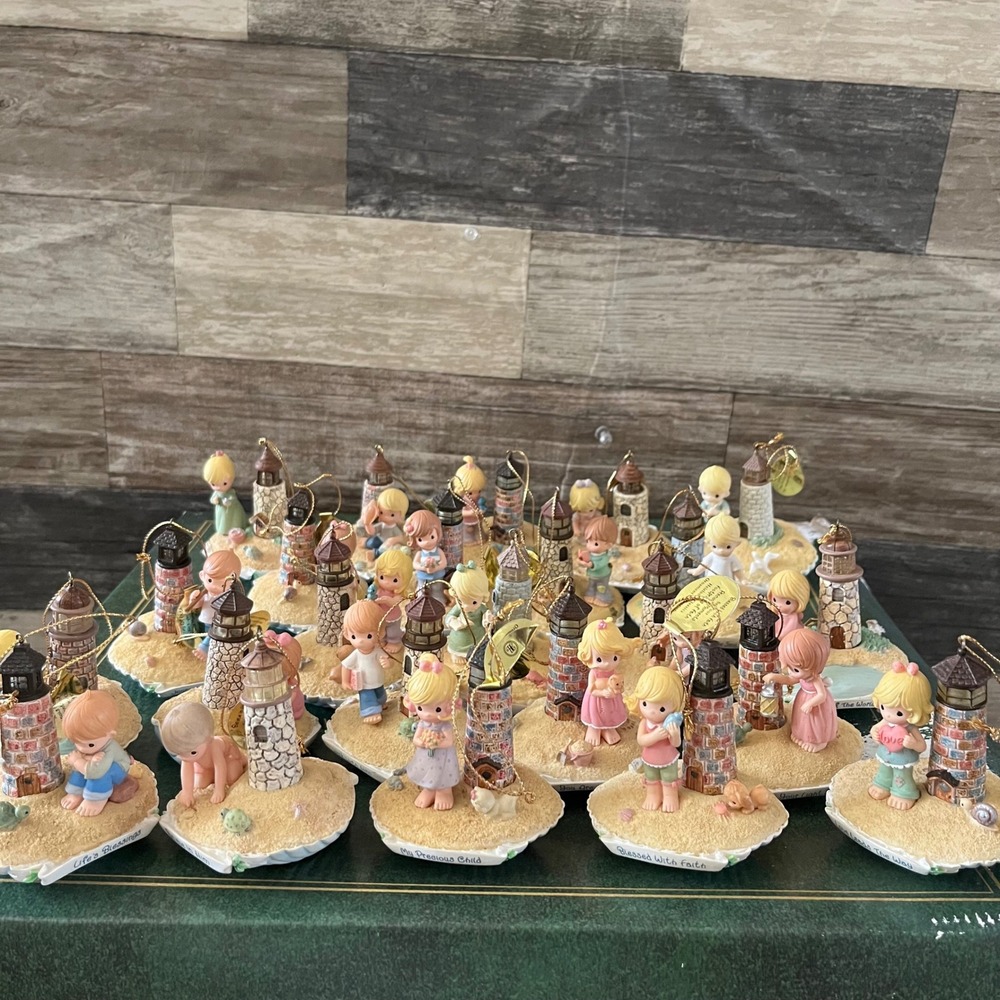 24 Precious Moments Footprints in Faith Lighthouse Ornament Lot Bradford Edition